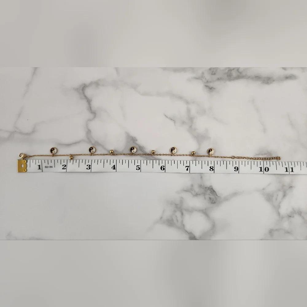 Gold Plated Yin Yang Anklet Adjustable Dainty Bracelet Minimalist Charm Jewelry - Picture 11 of 12
